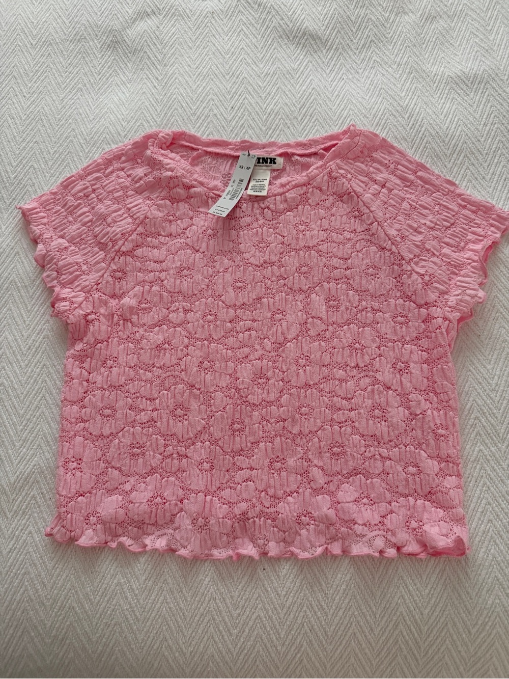 Victoria's Secret PINK Light Pink Lace Smocked Tee
